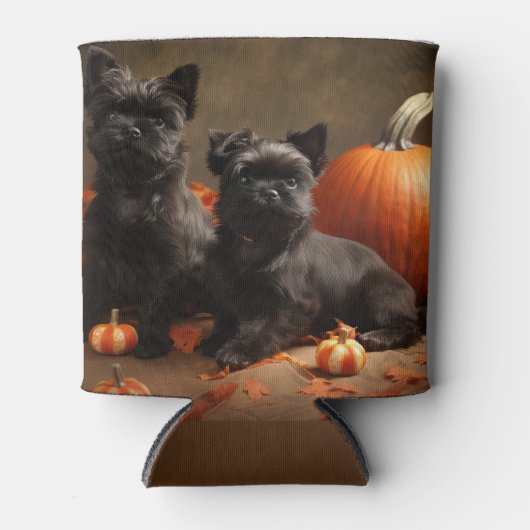 ブルドッグフランスの子犬の秋の喜びカボチャ 缶クーラー (正面)