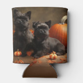 ブルドッグフランスの子犬の秋の喜びカボチャ 缶クーラー (裏面)