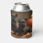 ブルドッグフランスの子犬の秋の喜びカボチャ 缶クーラー (缶裏面)
