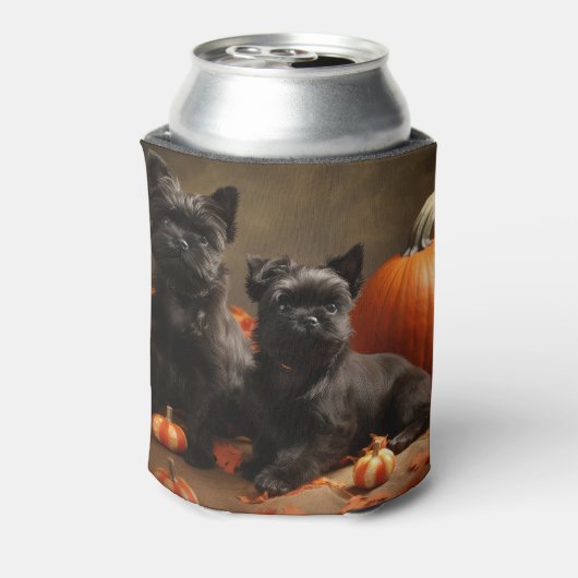 ブルドッグフランスの子犬の秋の喜びカボチャ 缶クーラー (缶裏面)