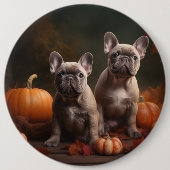 ブルドッグフランスの子犬の秋の喜びカボチャ 缶バッジ (正面)