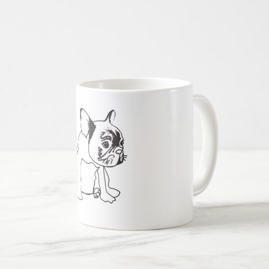 ブルドッグフランスの子犬の黒と白のスケッチマグ コーヒーマグカップ (正面右)