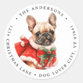 ブルドッグフランスの子犬クリスマス差出人住所 ラウンドシール (正面)