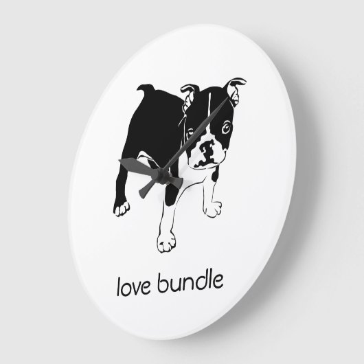 ブルドッグフランスの子犬ラブバンドルクロック ラージ壁時計 (傾斜)