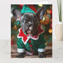 ブルドッグフランスの小妖精や小人子犬クリスマスカード カード