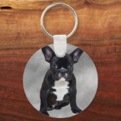 ブルドッグフランスの座って水彩油絵 キーホルダー (正面)