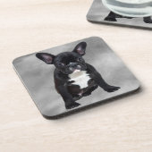 ブルドッグフランスの座って水彩油絵 コースター (左側)