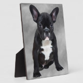 ブルドッグフランスの座って水彩油絵 フォトプラーク (側面)