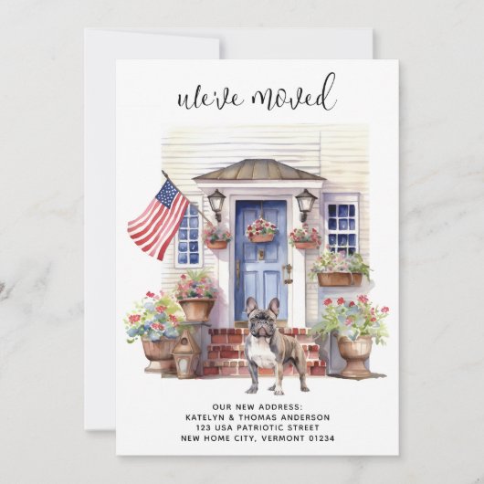 ブルドッグフランスの愛国的なカスタムペット犬の移動 案内状 (正面)