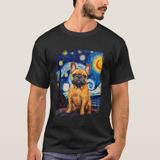 ブルドッグフランスの星空の夜犬 Tシャツ (正面)