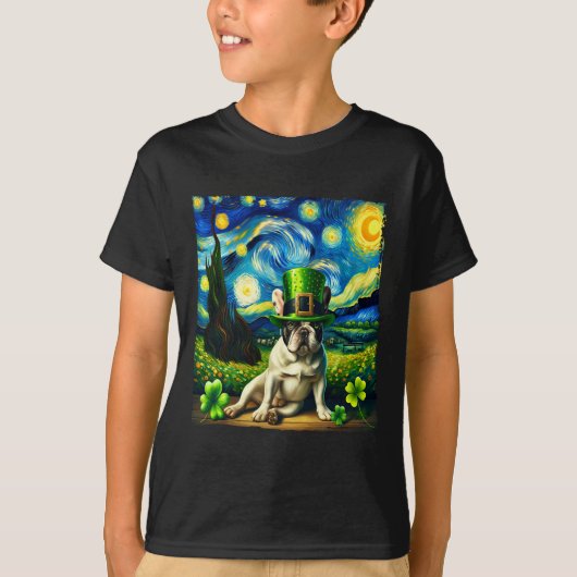 ブルドッグフランスの星空の夜Saint patricks day犬 Tシャツ (正面)