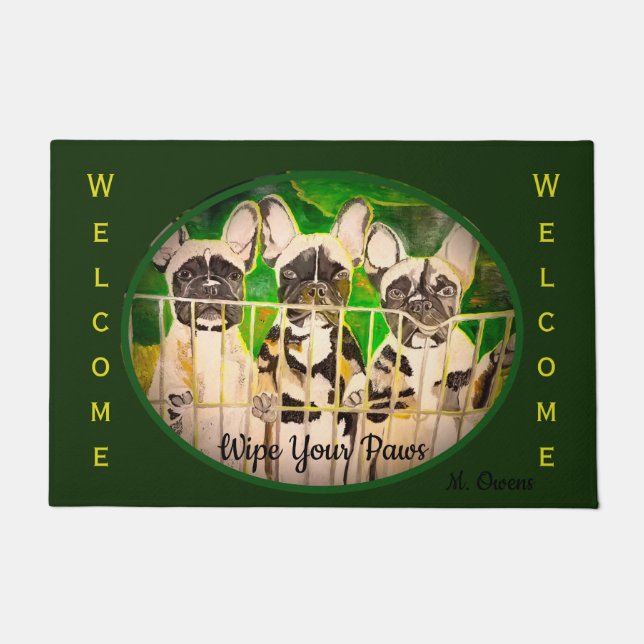 ブルドッグフランスの歓迎 ドアマット (正面)