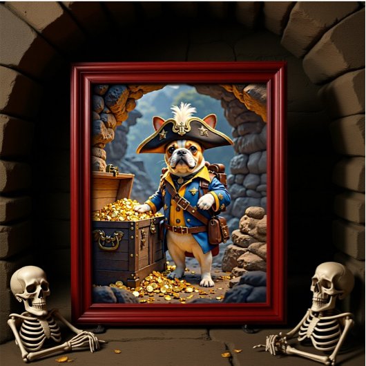 ブルドッグフランスの海賊ブルーイエロー金ゴールド ポスター