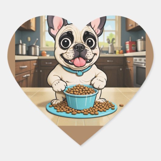 ブルドッグフランスの漫画のステッカー ハートシール (正面)