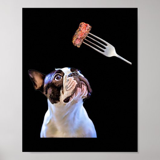 ブルドッグフランスの漫画フィルターステーキディナーおもしろいドッグ ポスター (正面)
