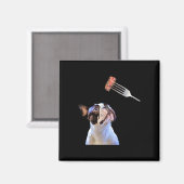 ブルドッグフランスの漫画フィルターステーキディナーおもしろいドッグ マグネット (正面/裏面)