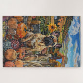 ブルドッグフランスの秋の収穫感謝祭 ジグソーパズル (横)