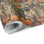 ブルドッグフランスの秋の収穫感謝祭 ラッピングペーパー (ロールコーナー)