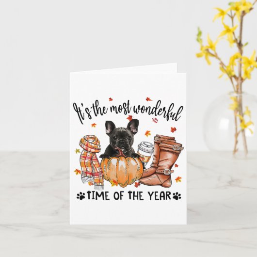 ブルドッグフランスの秋の感謝祭が最も多い カード (黄色い花)