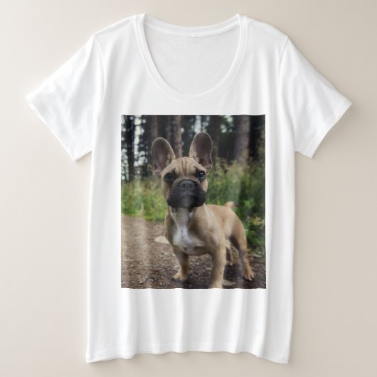 ブルドッグフランスの装飾用クッション プラスサイズTシャツ (デザイン正面)