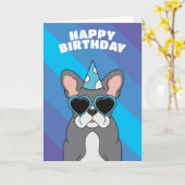 ブルドッグフランスの誕生日カード カード (黄色い花)