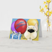 ブルドッグフランスの誕生日カード カード (黄色い花)