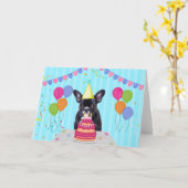 ブルドッグフランスの誕生日ホリデーカード カード (黄色い花)