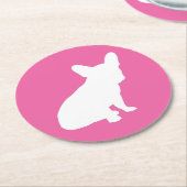 ブルドッグフランスの赤ちゃんシャワーフレンチピンク ラウンドペーパーコースター (アングル)