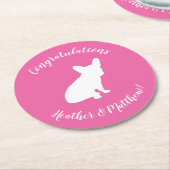 ブルドッグフランスの赤ちゃんシャワーフレンチピンク ラウンドペーパーコースター (アングル)