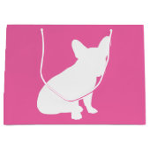 ブルドッグフランスの赤ちゃんシャワーフレンチピンク ラージペーパーバッグ (正面)