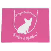 ブルドッグフランスの赤ちゃんシャワーフレンチピンク ラージペーパーバッグ (正面)