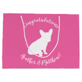 ブルドッグフランスの赤ちゃんシャワーフレンチピンク ラージペーパーバッグ (裏面)