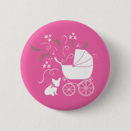 ブルドッグフランスの赤ちゃんシャワーフレンチフレンチピンク 缶バッジ