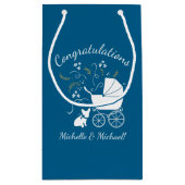 ブルドッグフランスの赤ちゃんシャワーFrenchy Frenchie Blue スモールペーパーバッグ (裏面)