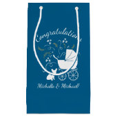 ブルドッグフランスの赤ちゃんシャワーFrenchy Frenchie Blue スモールペーパーバッグ (正面)