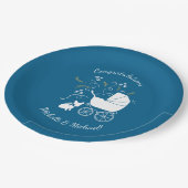 ブルドッグフランスの赤ちゃんシャワーFrenchy Frenchie Blue ペーパープレート (アングル)