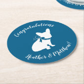 ブルドッグフランスの赤ちゃんシャワーFrenchy Frenchie Blue ラウンドペーパーコースター (アングル)