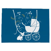 ブルドッグフランスの赤ちゃんシャワーFrenchy Frenchie Blue ラージペーパーバッグ (裏面)