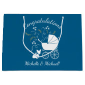 ブルドッグフランスの赤ちゃんシャワーFrenchy Frenchie Blue ラージペーパーバッグ (正面)