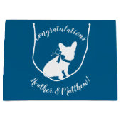 ブルドッグフランスの赤ちゃんシャワーFrenchy Frenchie Blue ラージペーパーバッグ (正面)