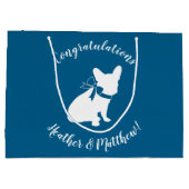 ブルドッグフランスの赤ちゃんシャワーFrenchy Frenchie Blue ラージペーパーバッグ (裏面)