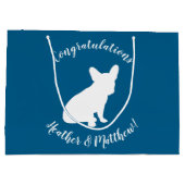 ブルドッグフランスの赤ちゃんシャワーFrenchy Frenchie Blue ラージペーパーバッグ (裏面)