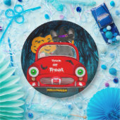 ブルドッグフランスの運転車の怖いハロウィーン ペーパープレート (パーティー)