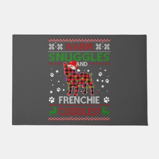 ブルドッグフランスの醜いクリスマスセータークリスマスパジャマ ドアマット (正面)