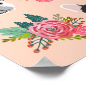 ブルドッグフランスの顔フローラドッグアート ポスター (角)