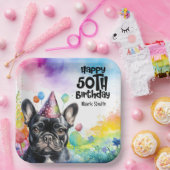 ブルドッグフランスの50th誕生日パーティー ペーパープレート (パーティー)