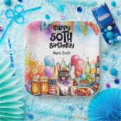 ブルドッグフランスの50th誕生日パーティー ペーパープレート (パーティー)