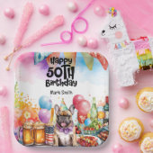 ブルドッグフランスの50th誕生日パーティー ペーパープレート (パーティー)