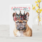 ブルドッグフランスの・クイーン・フォー・ザ・デイおもしろい誕生日 カード (黄色い花)