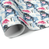 ブルドッグフランスの、クリスマスサンタハットまたはペットの写真 ラッピングペーパー (ロールコーナー)